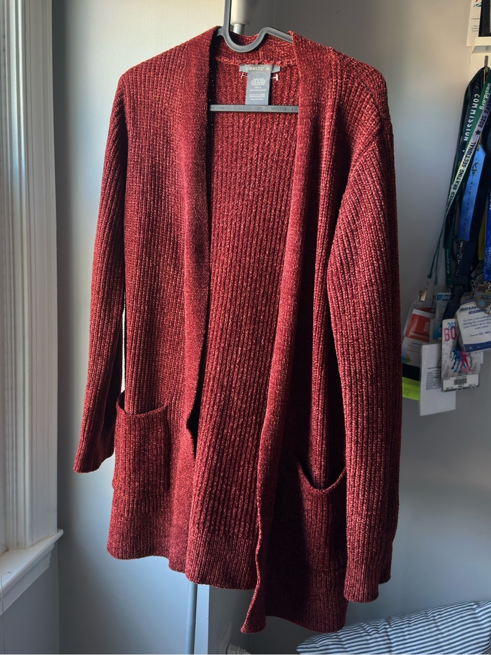 Matty M Open-Front Ribbed Cardigan in Deep Burgundy